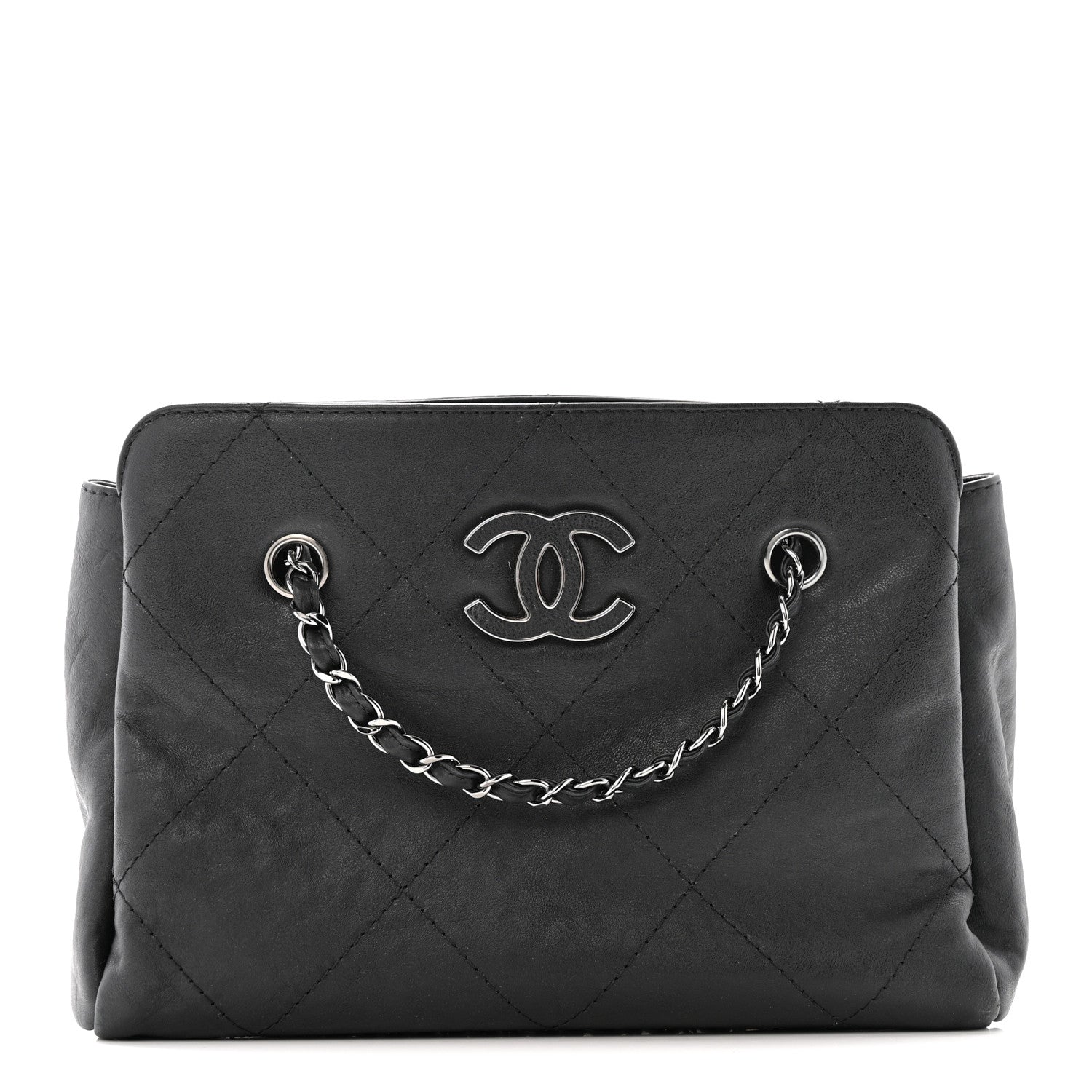 Chanel Washed Calfskin Diamond Stitch Hamptons Shopping Tote Black 1 of 14
