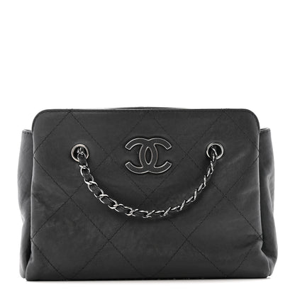 Chanel Washed Calfskin Diamond Stitch Hamptons Shopping Tote Black 1 of 14