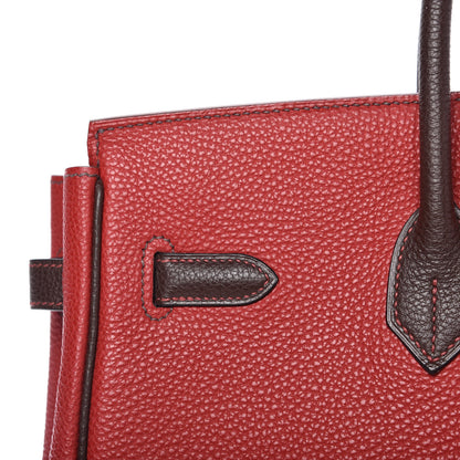 Hermes Togo Bi Color Horseshoe Birkin 35 Rouge Garance Chocolate 11 of 33