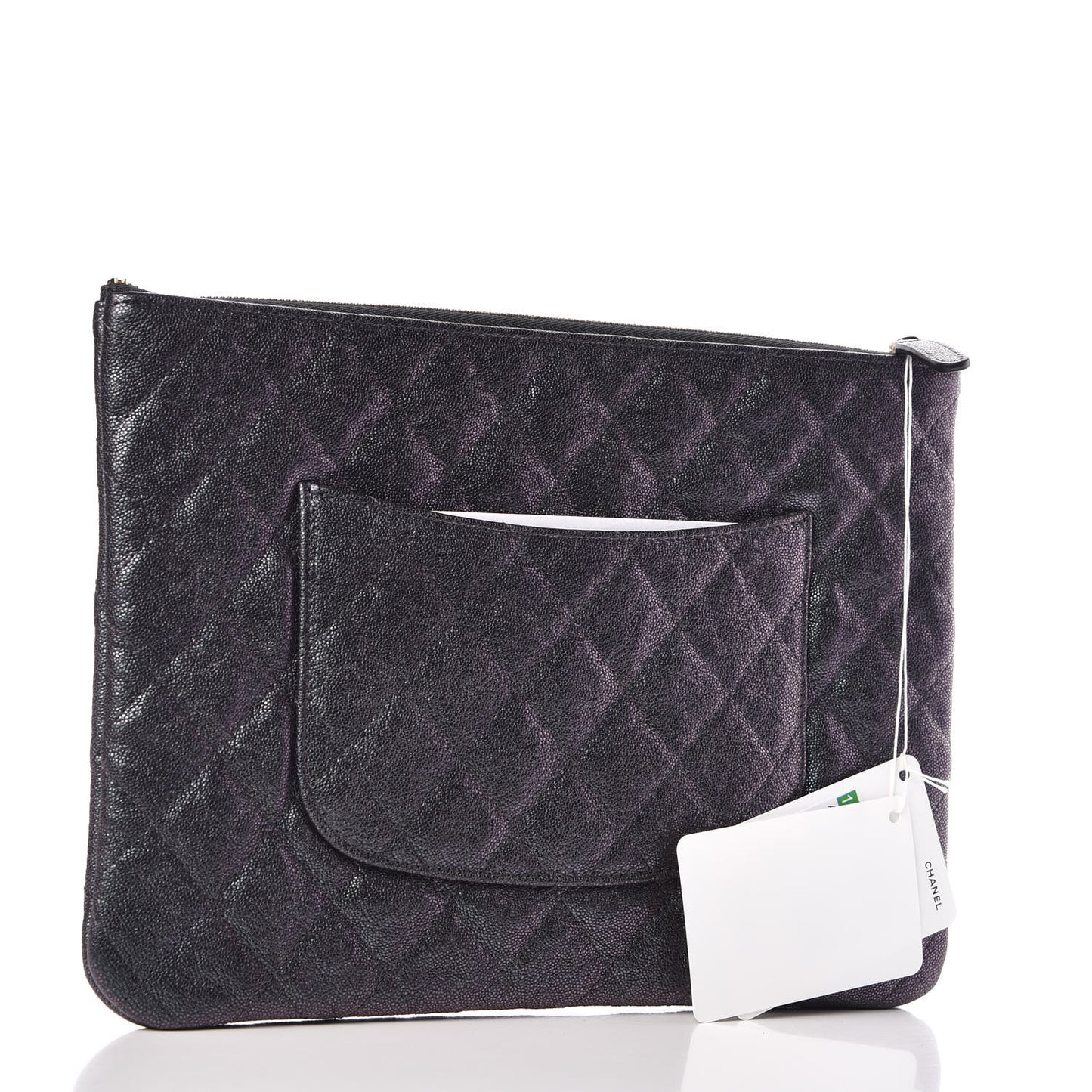 Iridescent Caviar Medium Night by the C Pouch Clutch Black