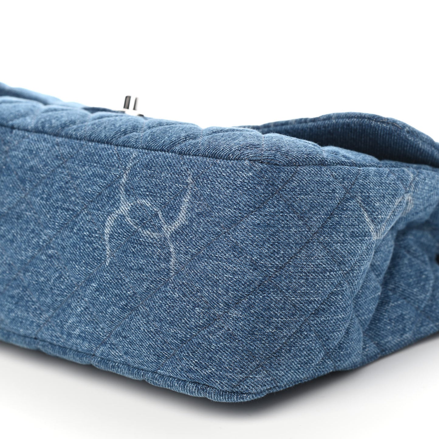 Denim Quilted CC Print Jumbo Single Flap Blue