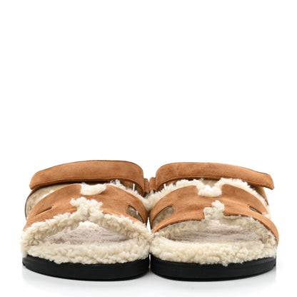 Hermes Suede Goatskin Woolskin Womens Chypre Sandals 40.5 Naturel Ecru 2 of 8