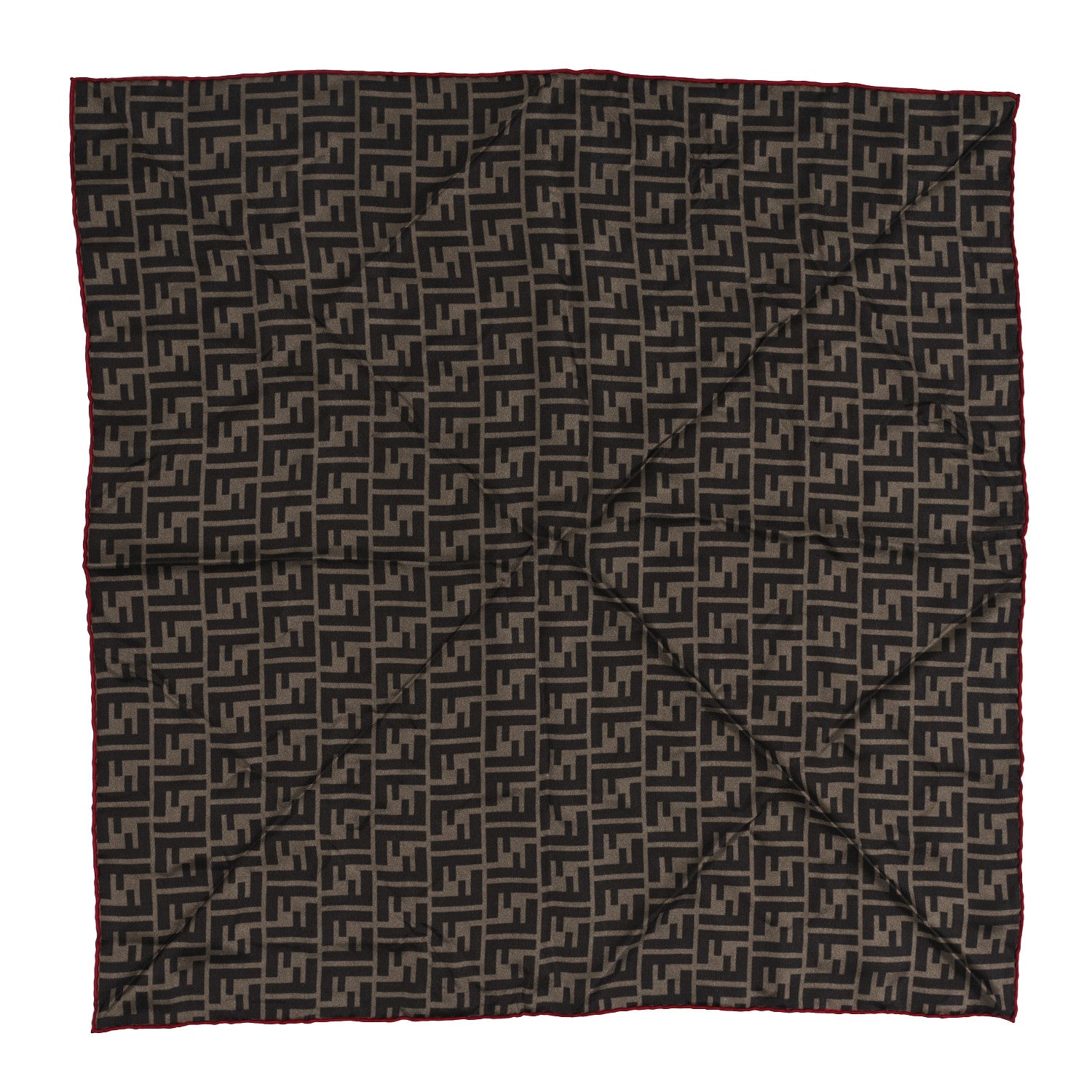 Fendi Silk FF Scarf Brown Black Red 2 of 3