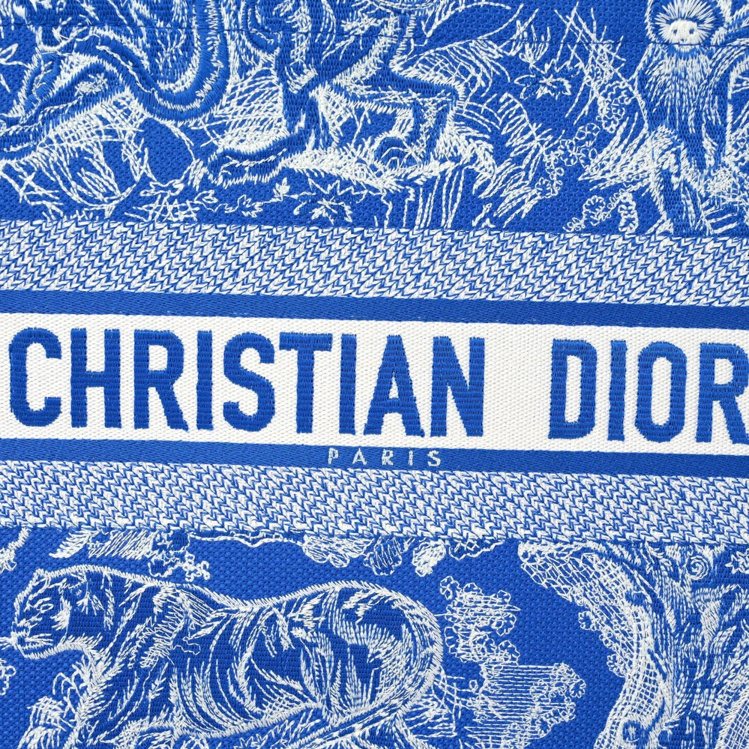 Christian Dior Canvas Embroidered Medium Dioriviera Toile De Jouy Book Tote Fluorescent Blue 12 of 12