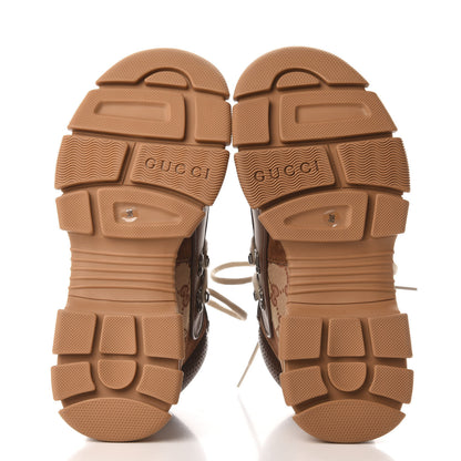 Gucci X SEGA Suede Calfskin GG Monogram Womens Flashtrek High-Top Sneakers 38 New Cuir Beige Ruggine 5 of 9