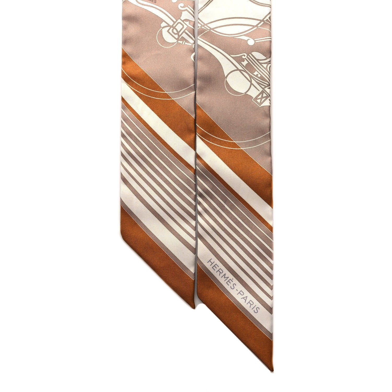 Hermes Silk Ex-Libris Twilly Beige White Caramel 2 of 4