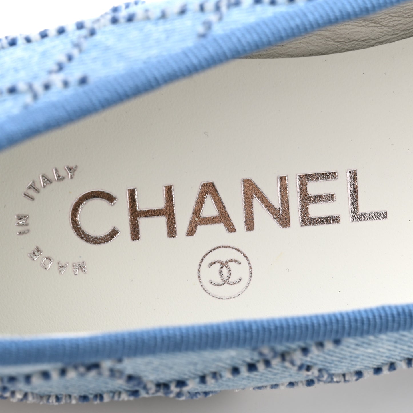 Denim Embroidered Grosgrain CC Cap Toe Ballerina Flats 37 Blue Black