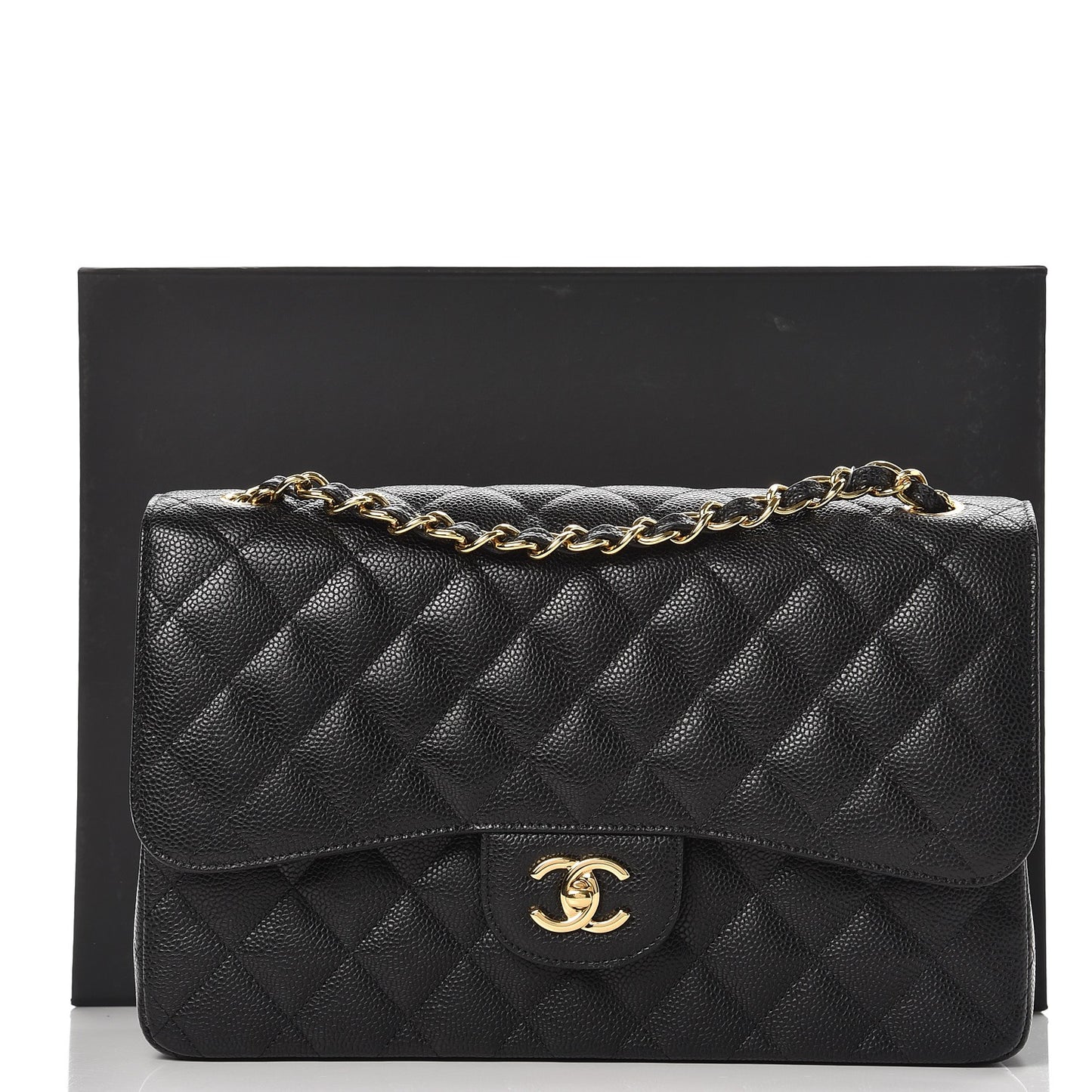 Caviar Quilted Jumbo Double Flap Black