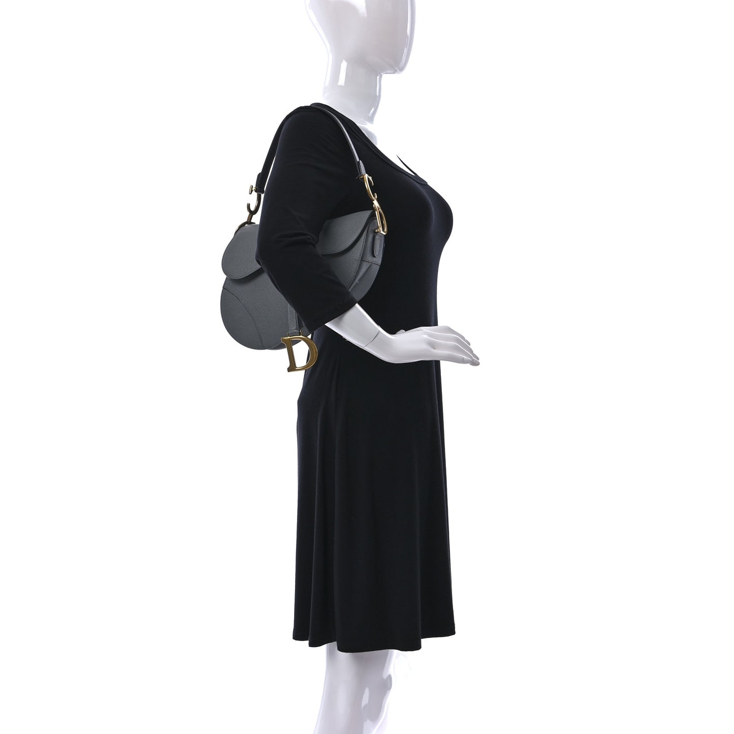 Grained Calfskin Saddle Bag Grey Stone