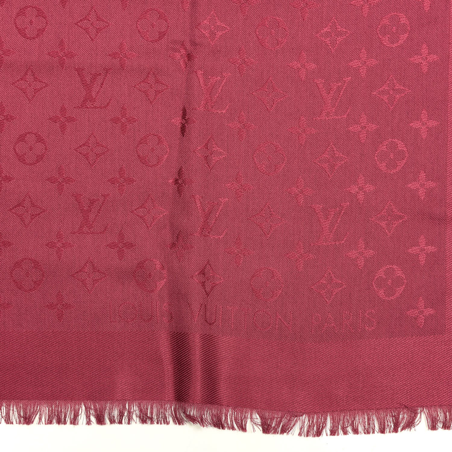 Louis Vuitton Silk Wool Monogram Shawl Wine Red 2 of 3