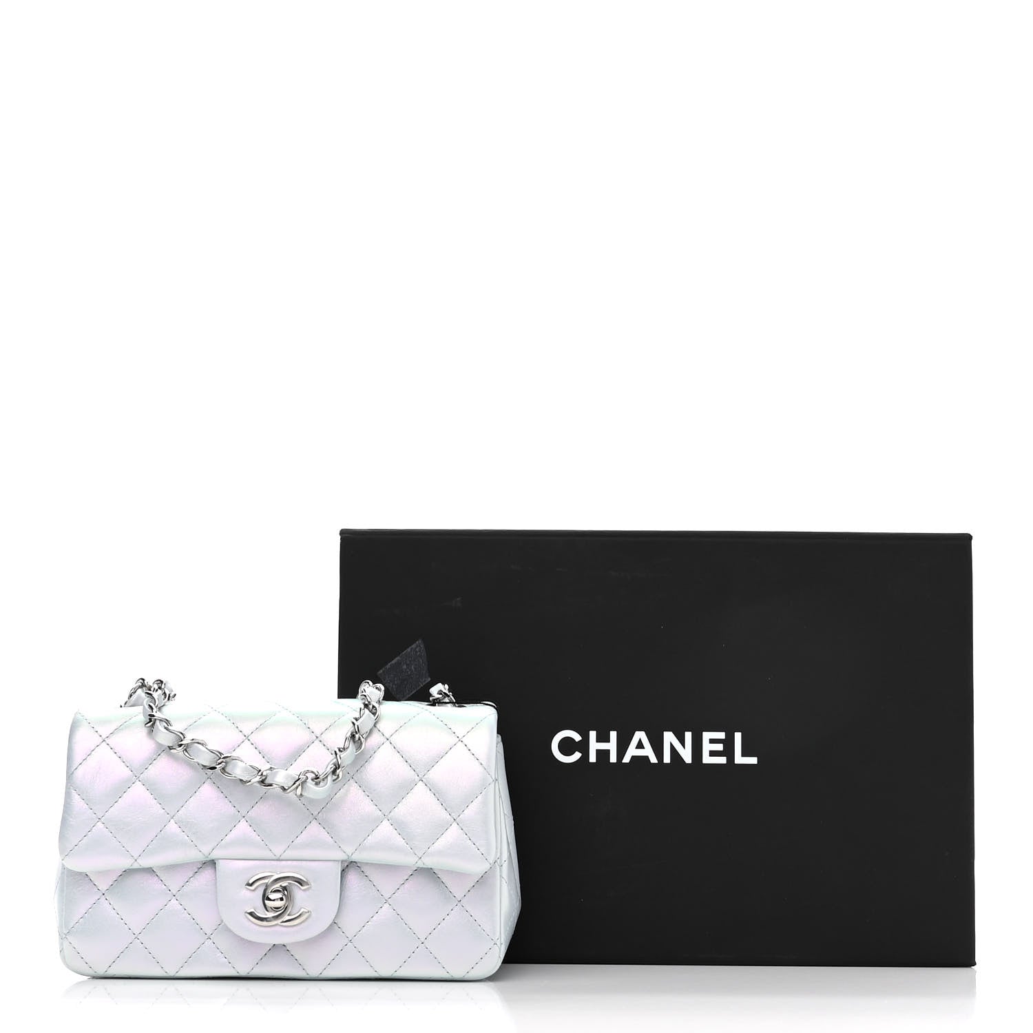 Chanel Iridescent Calfskin Quilted Mini Rectangular Flap Light Blue 11 of 11