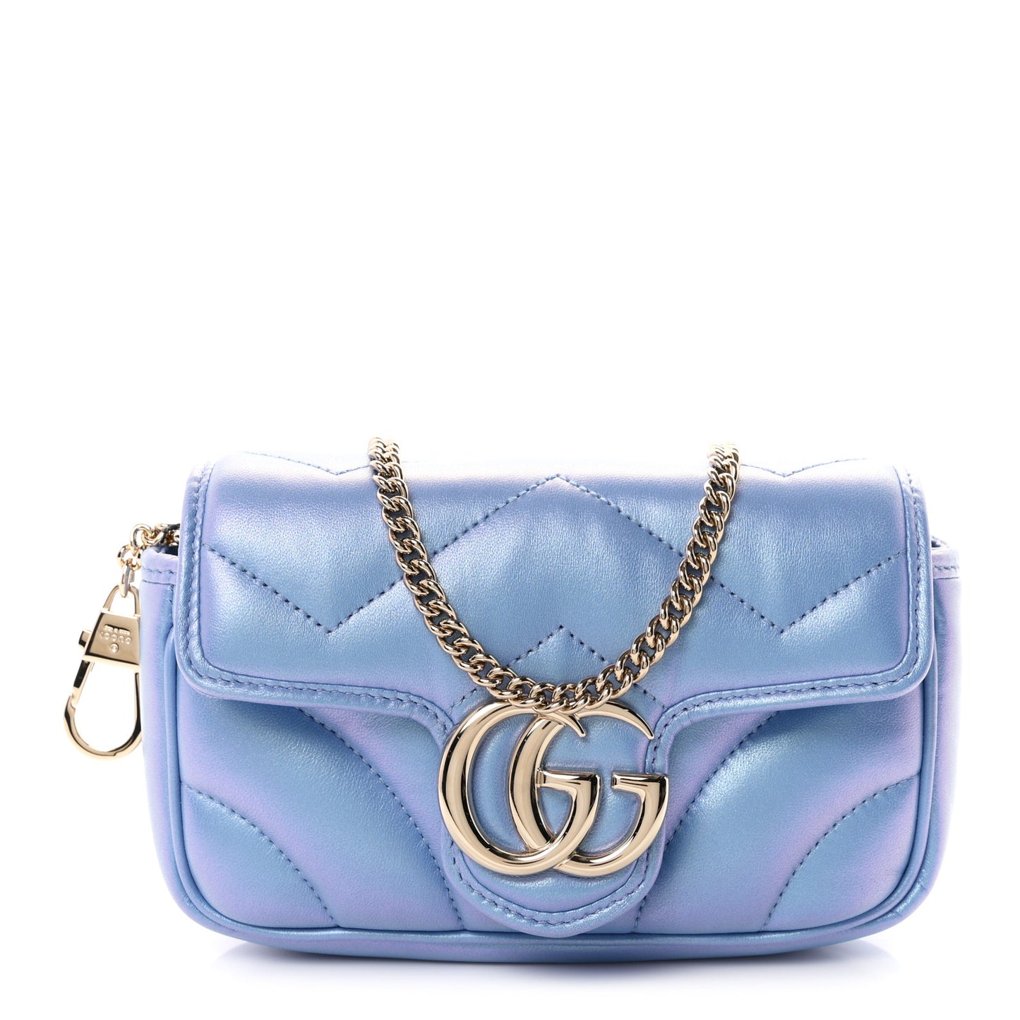 Iridescent Nappa Chevron Matelasse Super Mini GG Marmont Shoulder Bag Mindful Azure