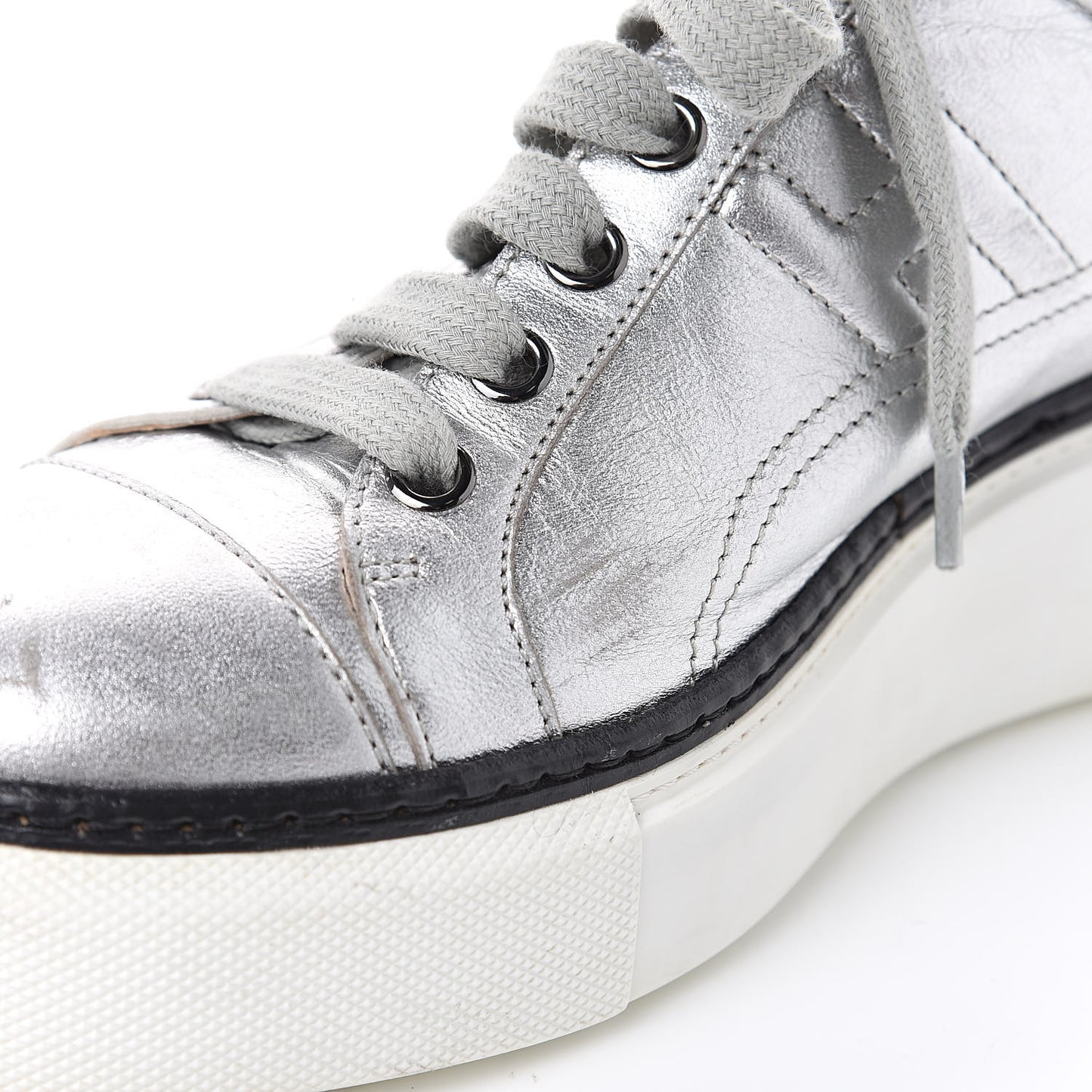 Metallic Nappa Polo Sneakers 35.5 Argent Black