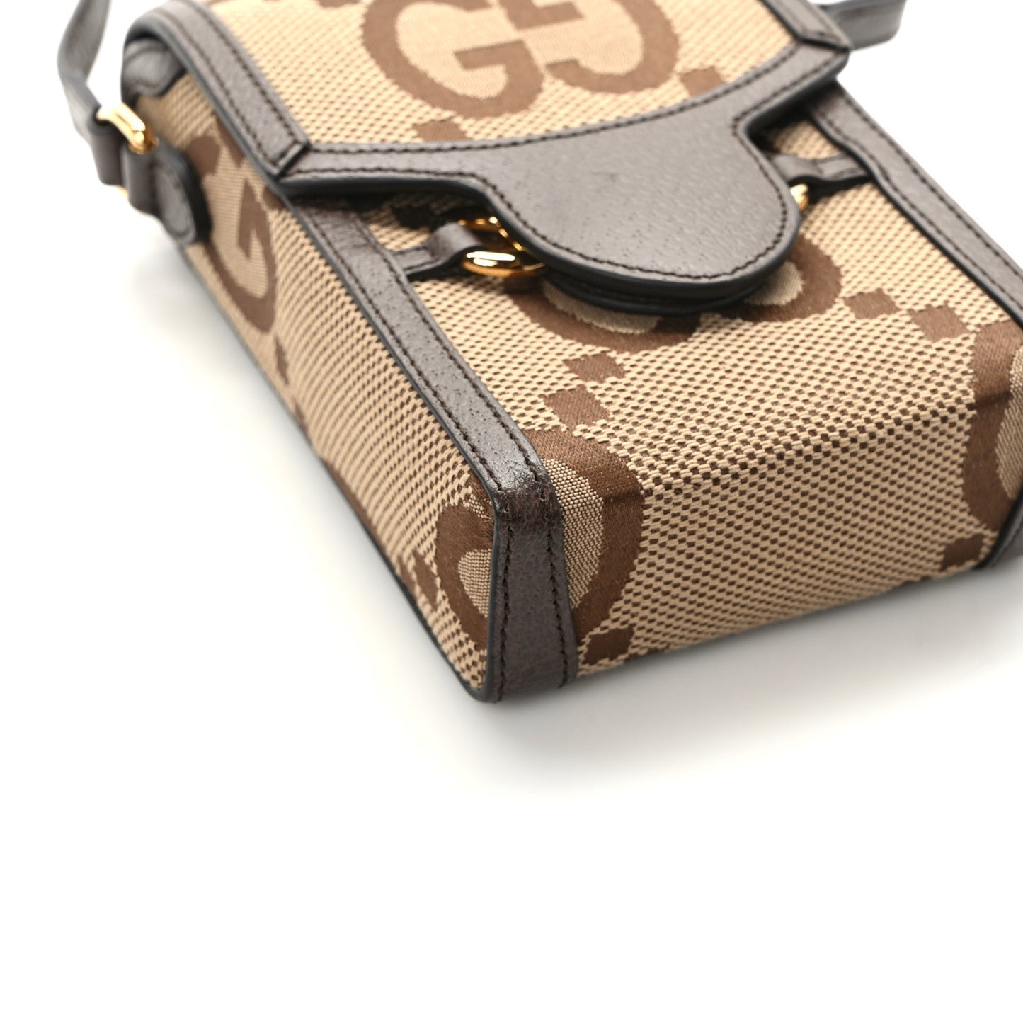 Monogram Jumbo GG Textured Dollar Calfskin Mini Horsebit 1955 Crossbody Bag Camel Ebony New Acero