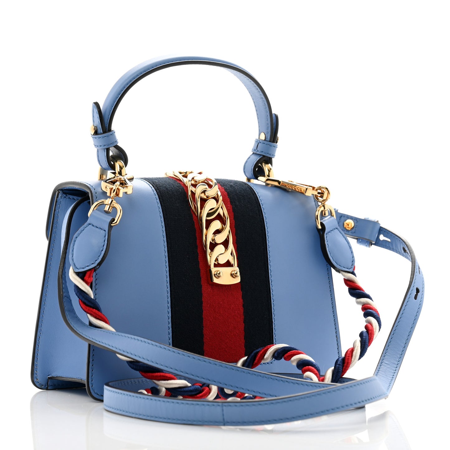 Vitello Fontanella Web Mini Sylvie Top Handle Bag Clear Sky Blue