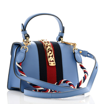Gucci Vitello Fontanella Web Mini Sylvie Top Handle Bag Clear Sky Blue 3 of 14