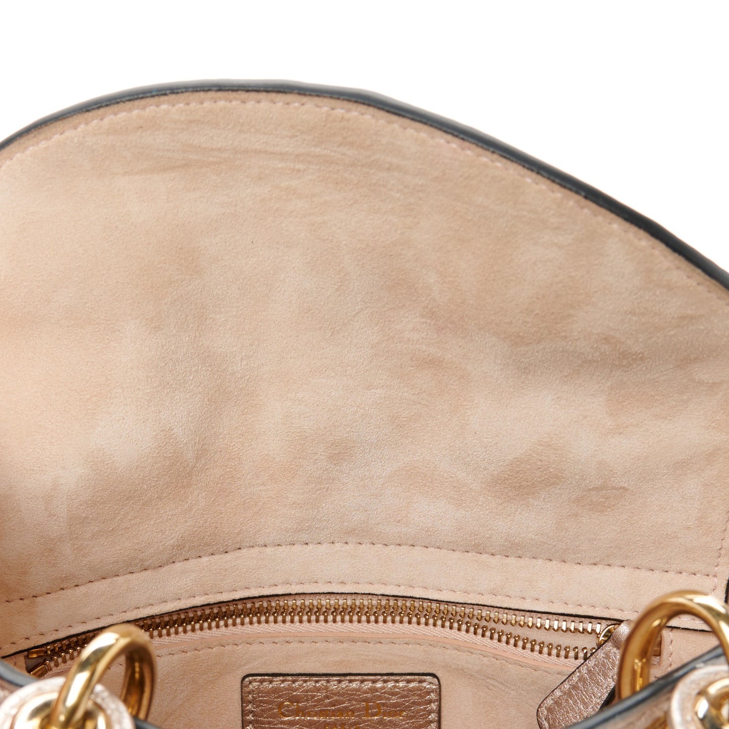 Metallic Grained Calfskin Cannage Small Supple Lady Dior Pale Gold