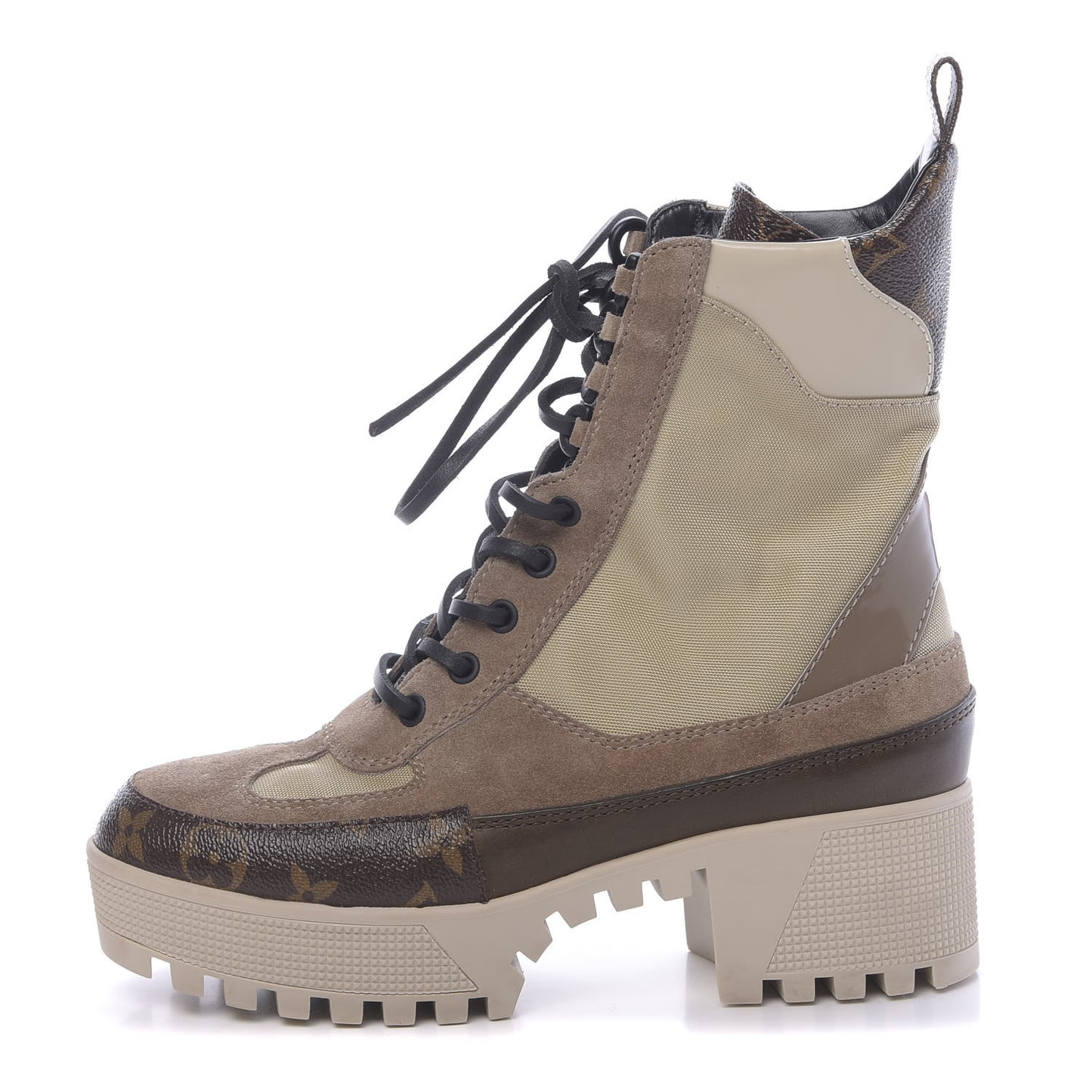 Suede Calfskin Monogram Laureate Platform Desert Boots 37 Beige
