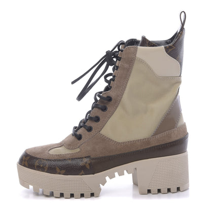 Louis Vuitton Suede Calfskin Monogram Laureate Platform Desert Boots 37 Beige 1 of 20
