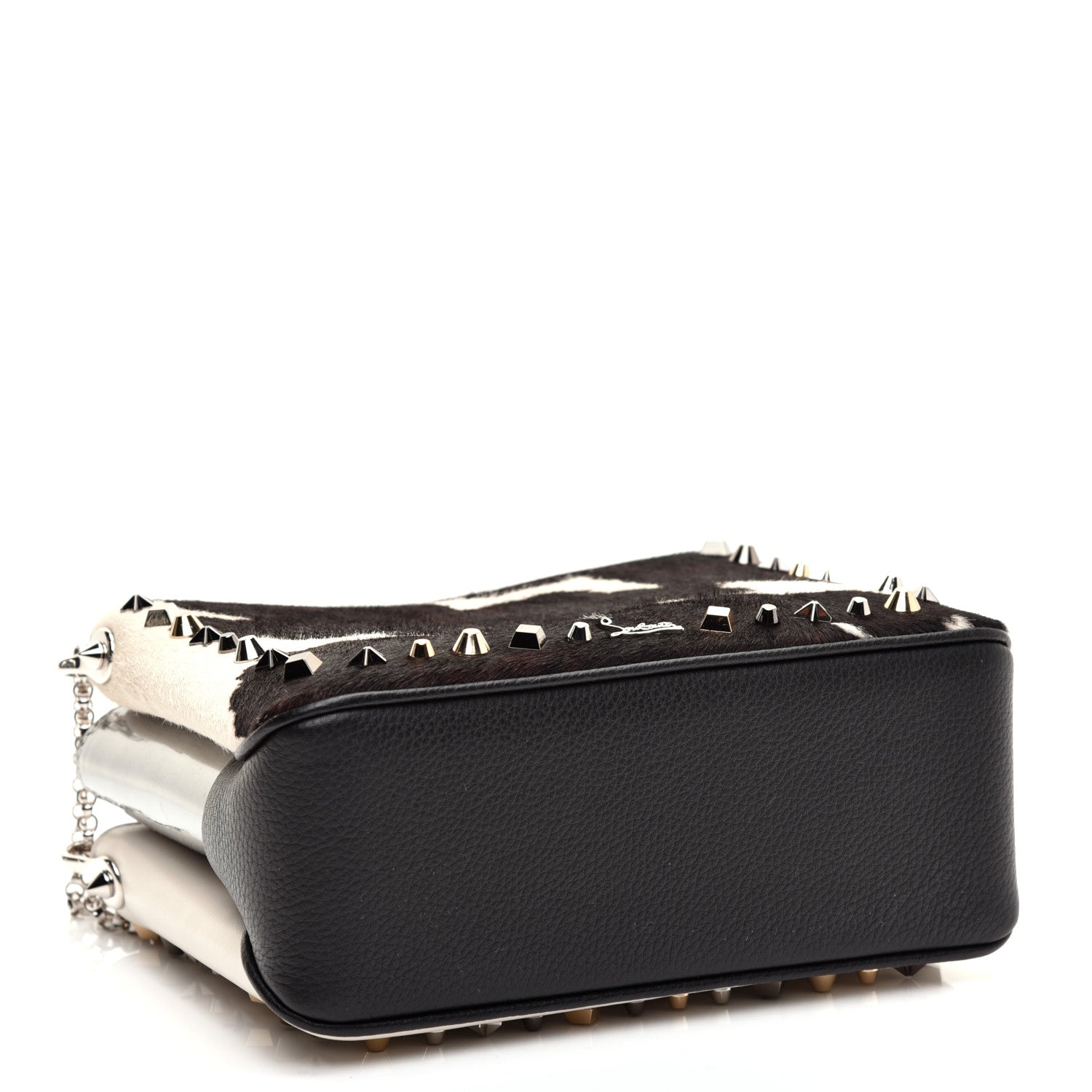 Christian Louboutin Calfskin Pony Hair Spiked Small Tribouli Shoulder Bag Brown Ivory Multimetal 4 of 9