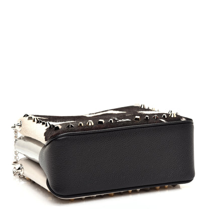 Christian Louboutin Calfskin Pony Hair Spiked Small Tribouli Shoulder Bag Brown Ivory Multimetal 4 of 9