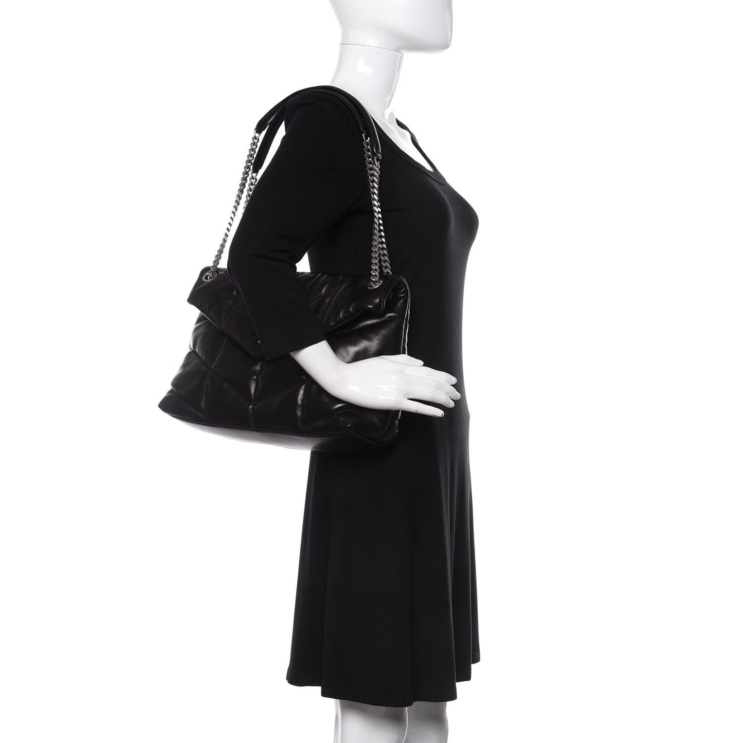 Lambskin Quilted Medium Loulou Puffer Monogram Chain Satchel Black