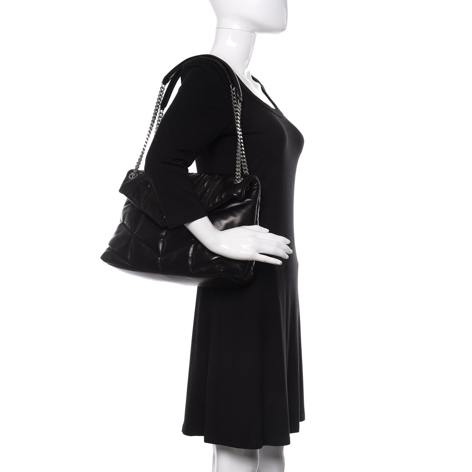 Saint Laurent Lambskin Quilted Medium Loulou Puffer Monogram Chain Satchel Black 2 of 11