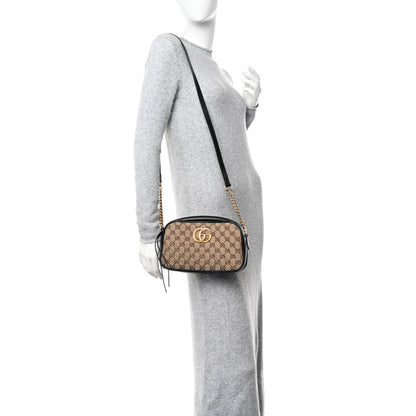 Gucci Monogram Matelasse Diagonal Small GG Marmont Chain Shoulder Bag Beige Black 2 of 11