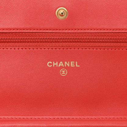 Chanel Lambskin Quilted Wallet On Chain WOC Red 6 of 13