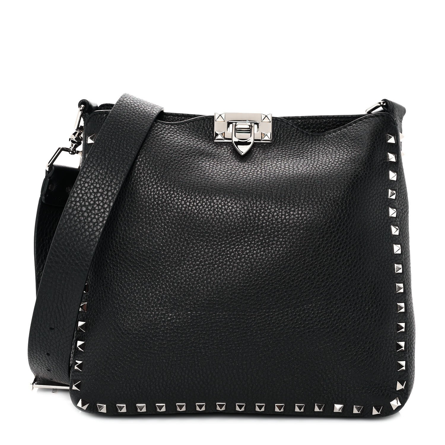 Valentino Garavani Pebbled Calfskin Small Rockstud Flip-Lock Messenger Bag Black 1 of 8