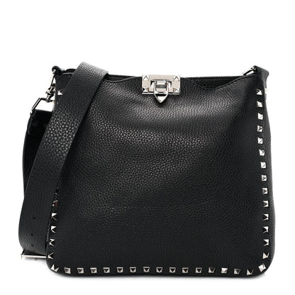 Valentino Garavani Pebbled Calfskin Small Rockstud Flip-Lock Messenger Bag Black 1 of 8