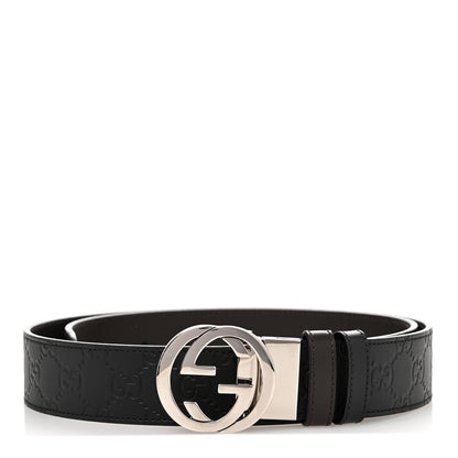 Gucci Guccissima Signature Interlocking G Reversible 37mm Belt 95 38 Black Cocoa 1 of 8