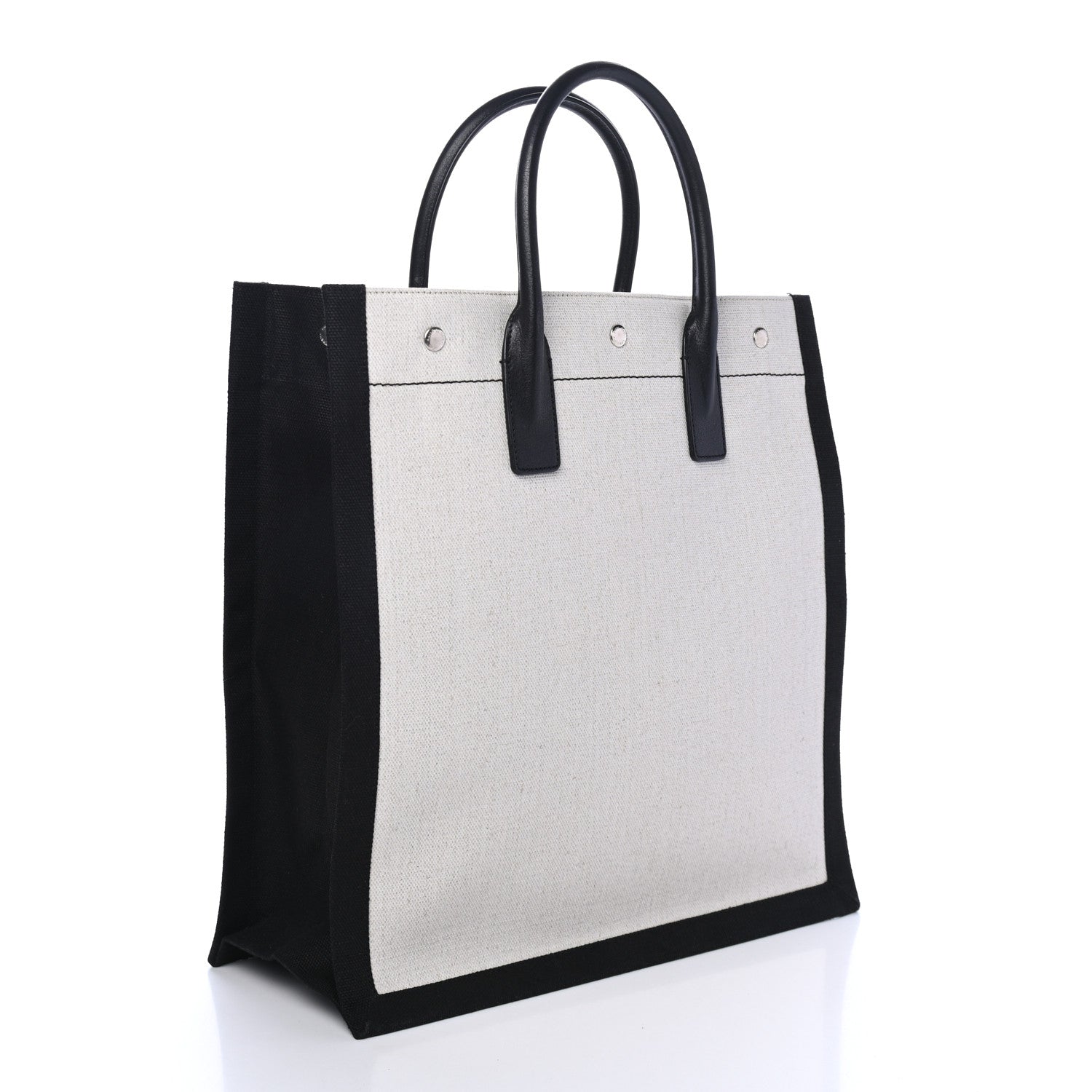 Saint Laurent Linen Calfskin Rive Gauche North South Tote White Black 1 of 4