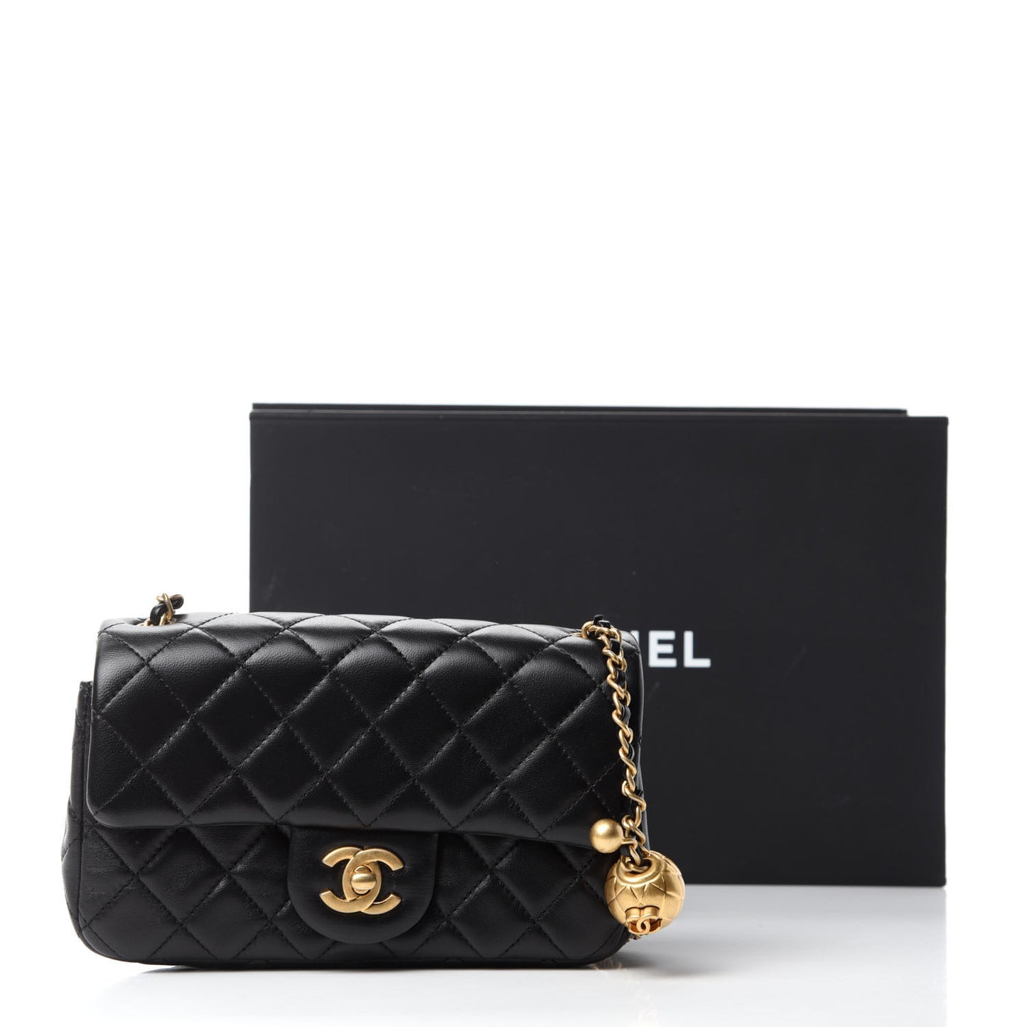 Lambskin Quilted Mini Rectangular Pearl Crush Flap Black