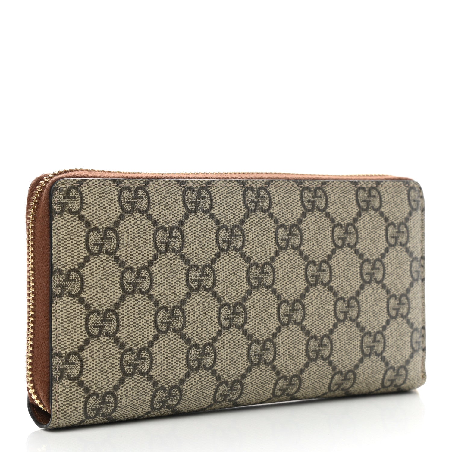 Gucci GG Supreme Monogram Cuoio Toscano Zip Around Wallet Beige Ebony Cuir 3 of 8