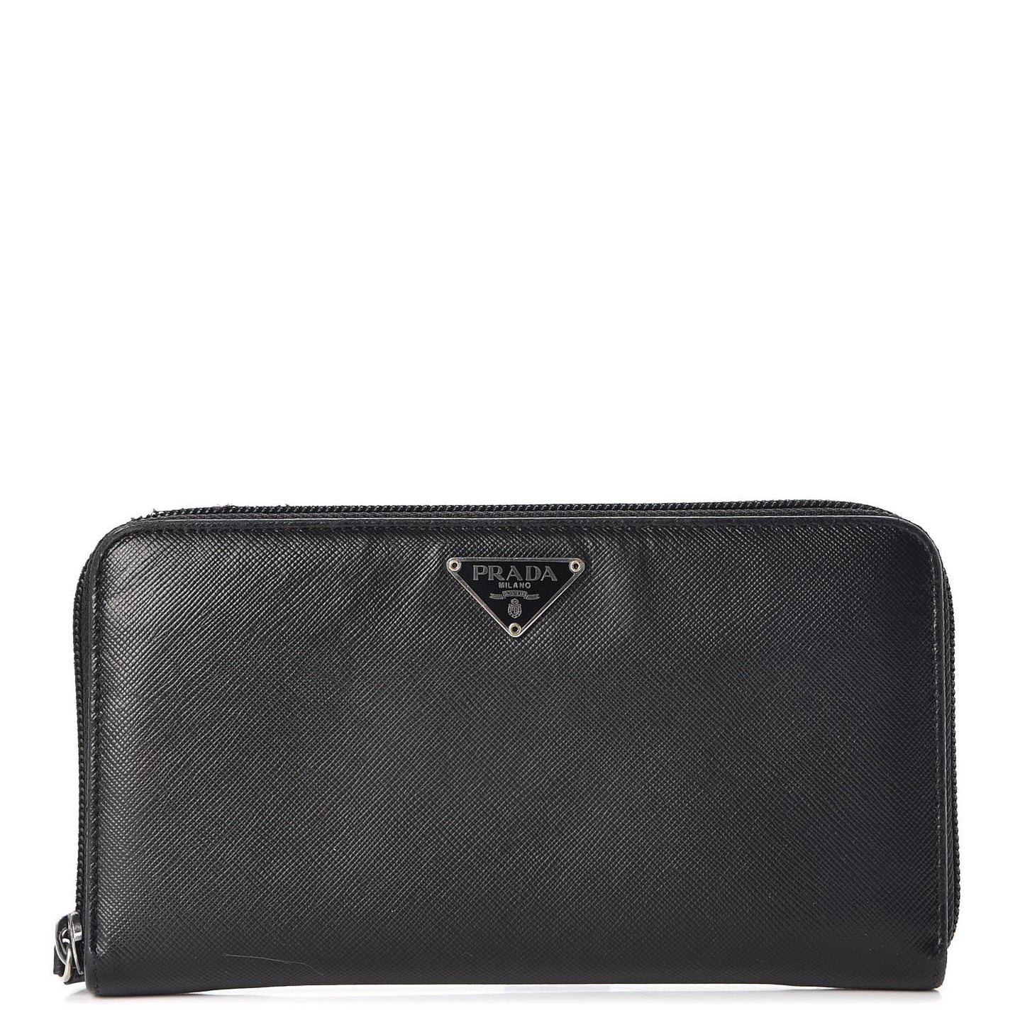 Saffiano Triangle Zip Around Wallet Black