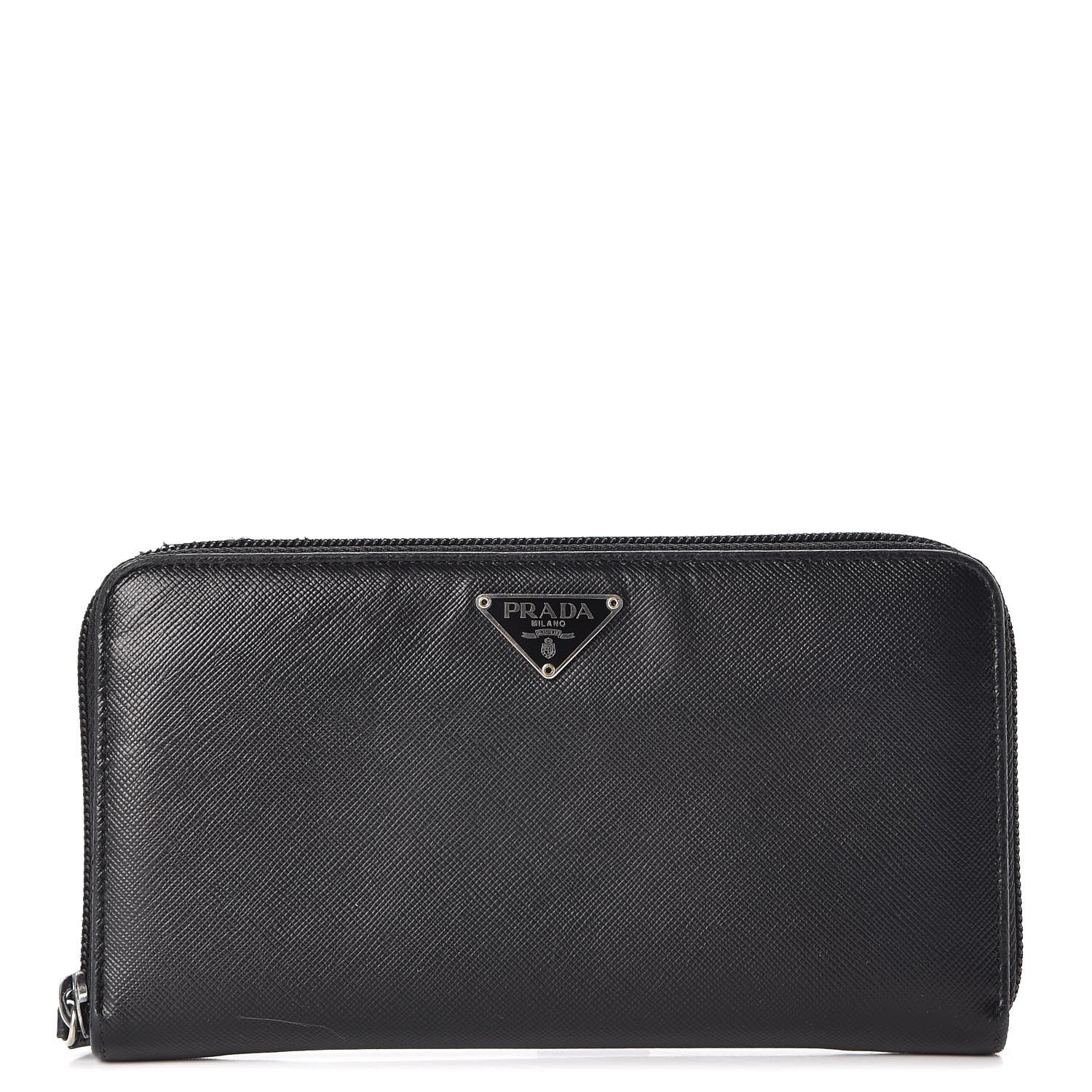 Prada Saffiano Triangle Zip Around Wallet Black 1 of 9