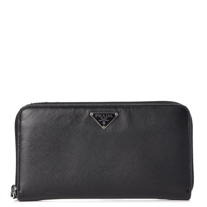 Prada Saffiano Triangle Zip Around Wallet Black 1 of 9