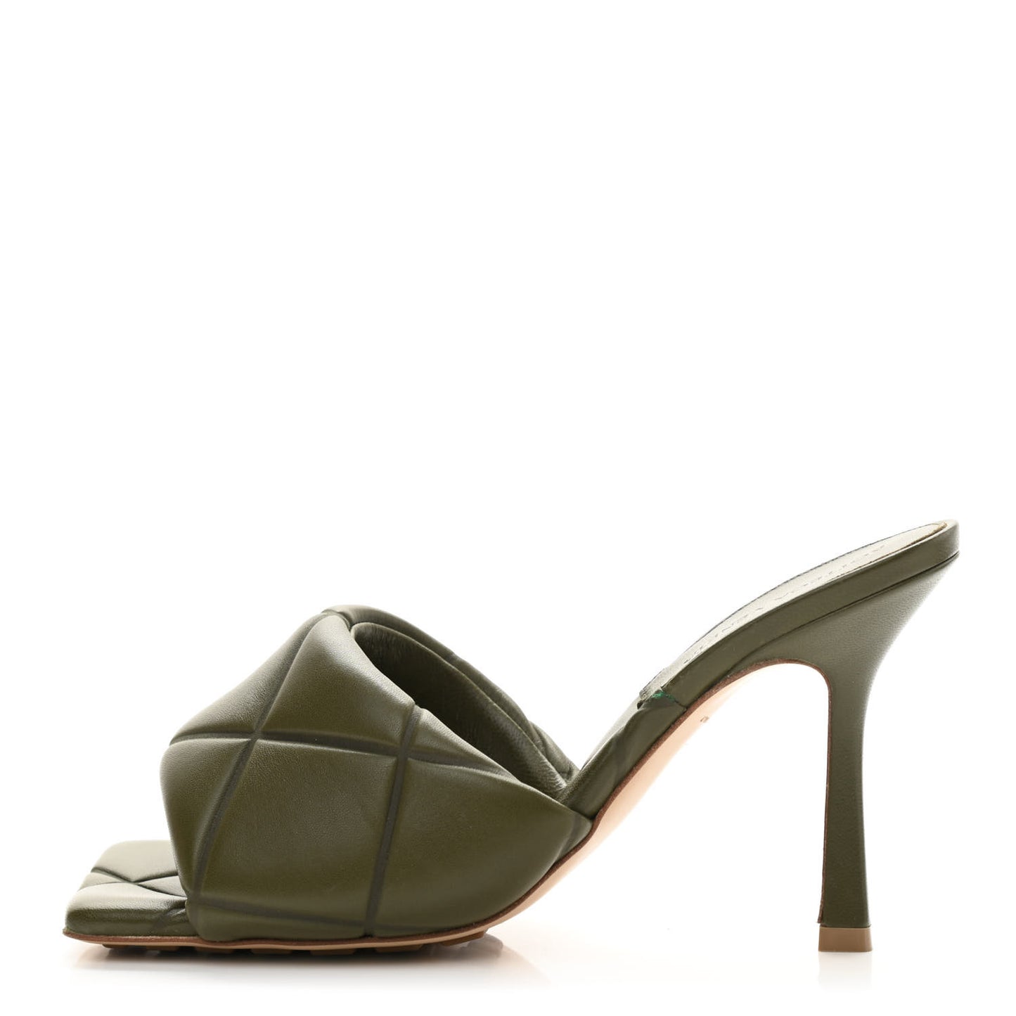 Nappa Quilted Rubber Lido Mule Sandals 38 Khaki