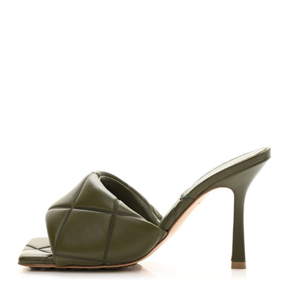 Bottega Veneta Nappa Quilted Rubber Lido Mule Sandals 38 Khaki 1 of 7