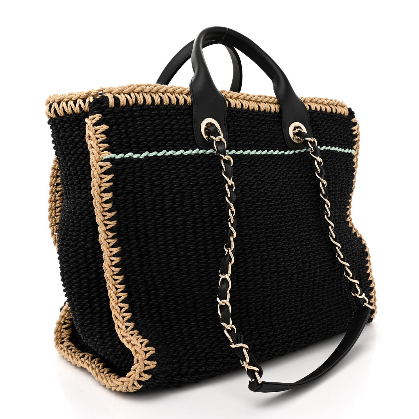 Cotton Crochet Large Deauville Tote Black Beige