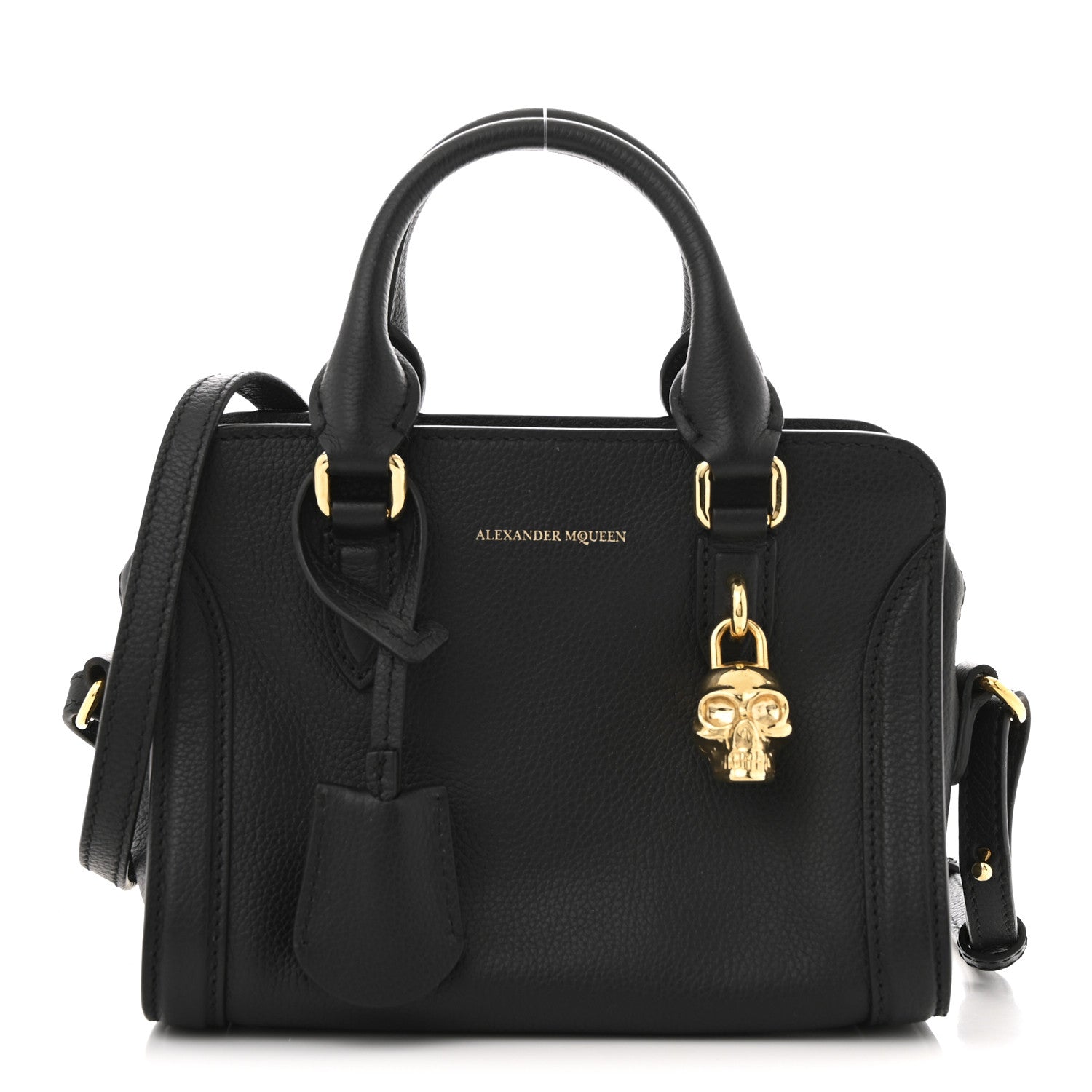 Alexander McQueen Pebbled Calfskin Mini Skull Padlock Zip Around Tote Black 1 of 12