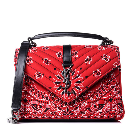 Saint Laurent Canvas Bandana Matelasse Chevron Medium College Bag Red 1 of 11