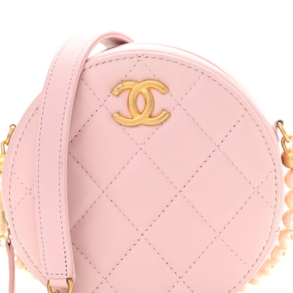 Chanel Calfskin Quilted Pearl Round Clutch With Chain Light Pink 8 of 11