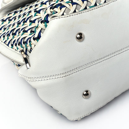 Salvatore Ferragamo Woven Nappa Sofia Satchel White Cream Teal Bright Blue 9 of 10