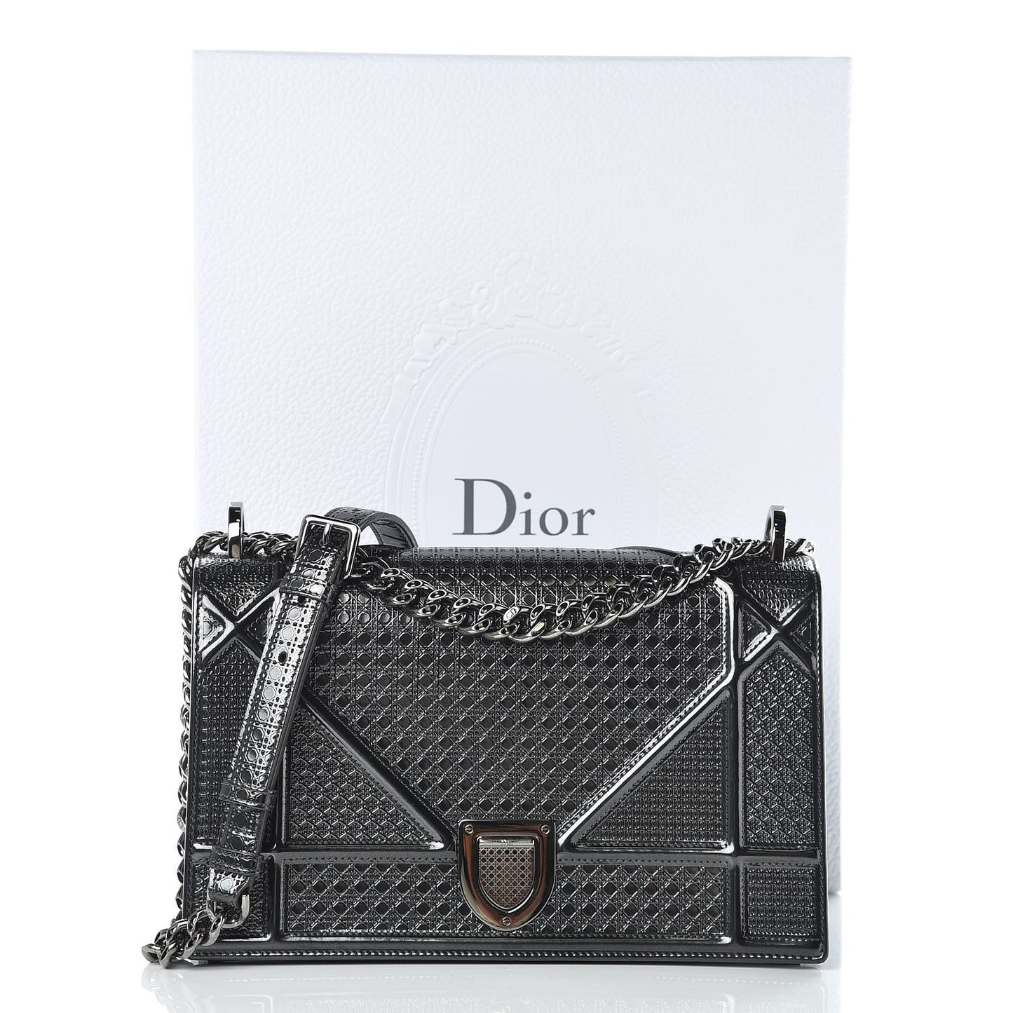 Metallic Patent Micro-Cannage Medium Diorama Flap Bag Graphite