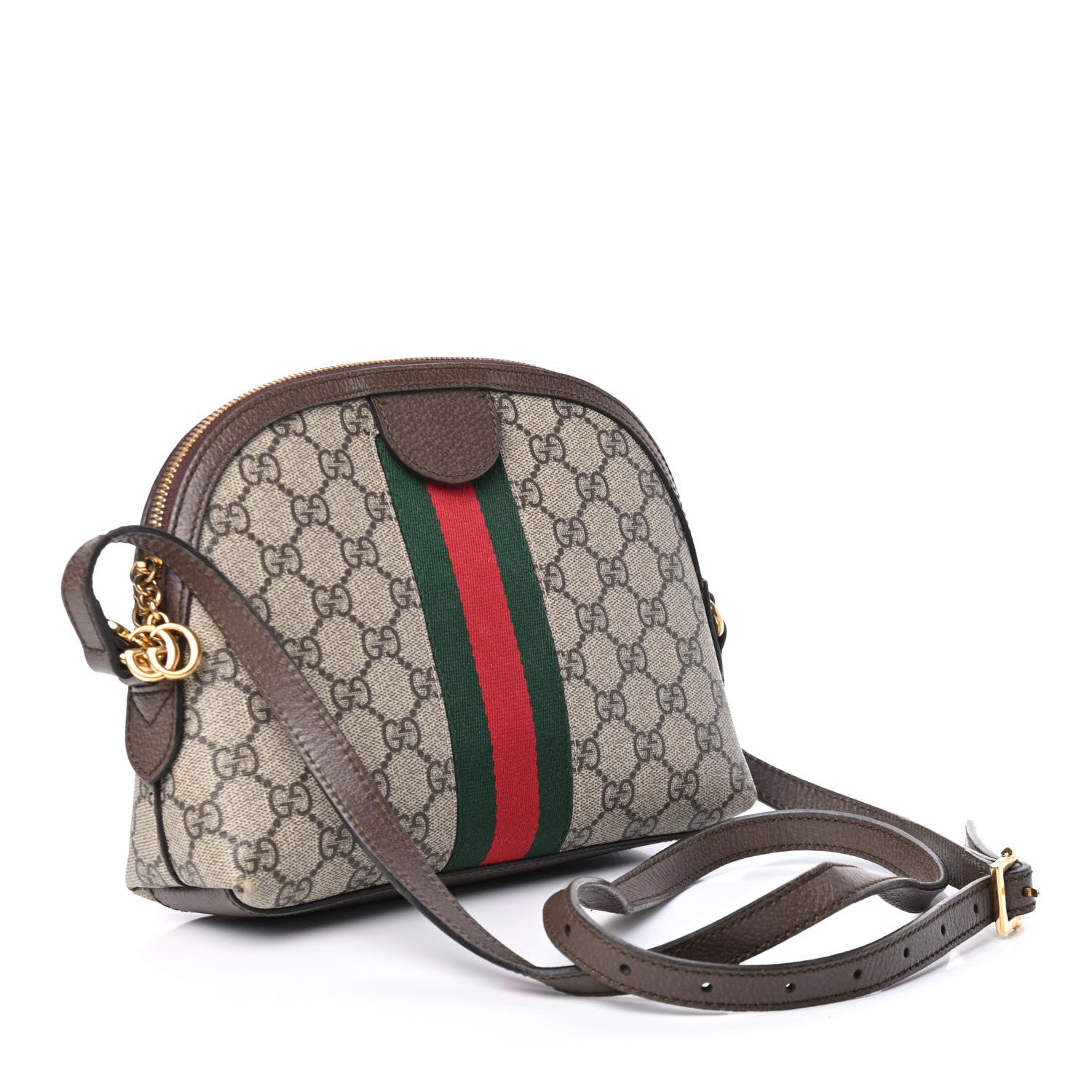Gucci GG Supreme Monogram Textured Dollar Calfskin Web Small Ophidia Dome Shoulder Bag Beige Ebony New Acero 3 of 9