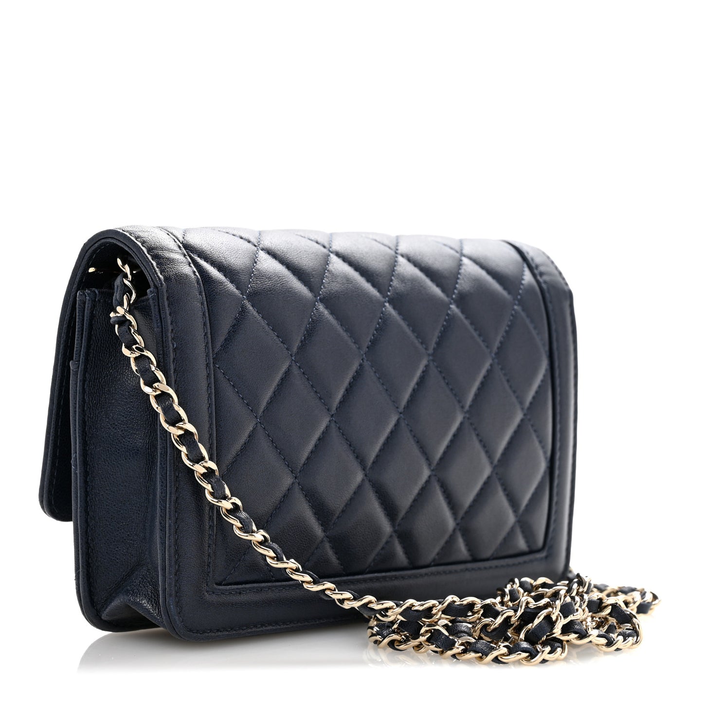 Lambskin Quilted Hold The Line Wallet On Chain WOC Dark Blue