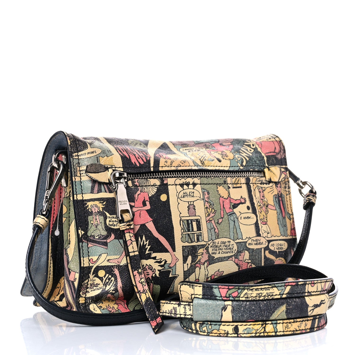 Prada Glace Calf Vintage Comics Etiquette Flap Multicolor 1054494