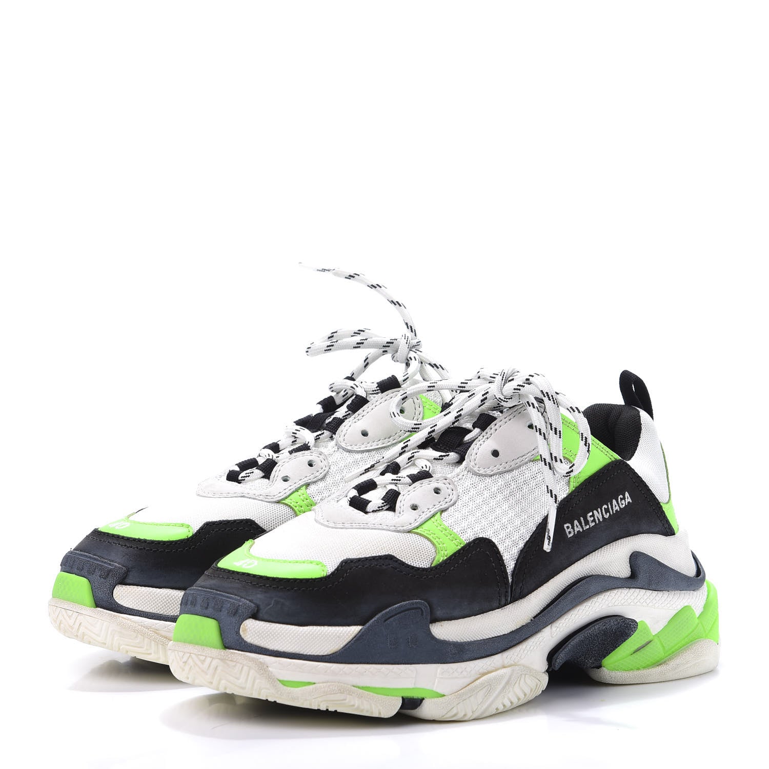 Balenciaga Fabric Mesh Womens Triple S Sneakers 40 White Green Fluo Black 3 of 10